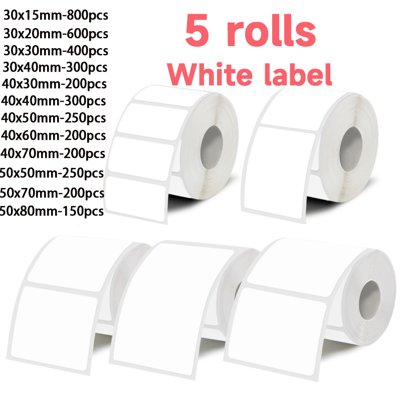 Commercial Printer - 5 rollen witte labelstickers, 30 mm/40